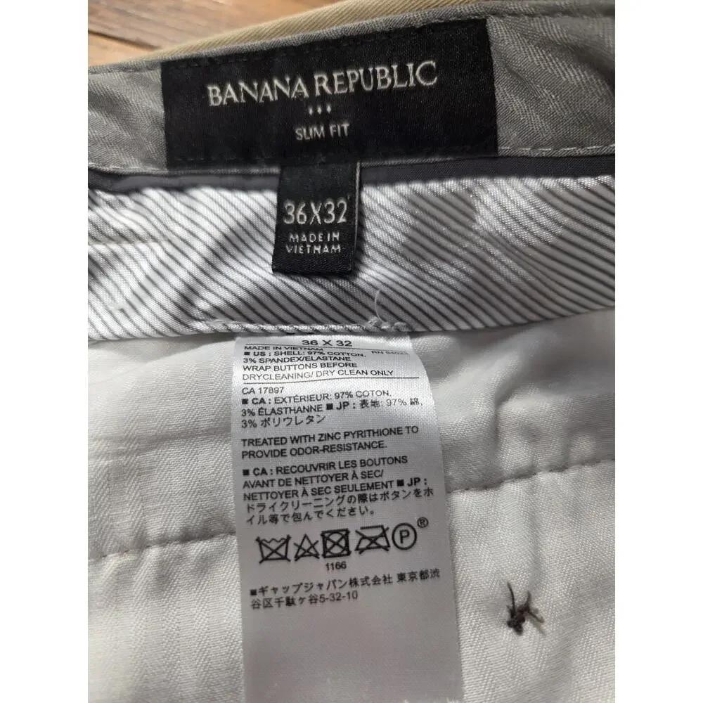 Banana Republic Mens Chino Pants 36x32 Slim Fit Khaki Tan Stretch Cotton